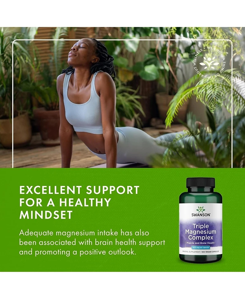 Swanson Triple Magnesium Complex Mineral Supplement Natural Support Featuring Citrate, Oxide and Aspartate (100 Capsules, 400mg Each)