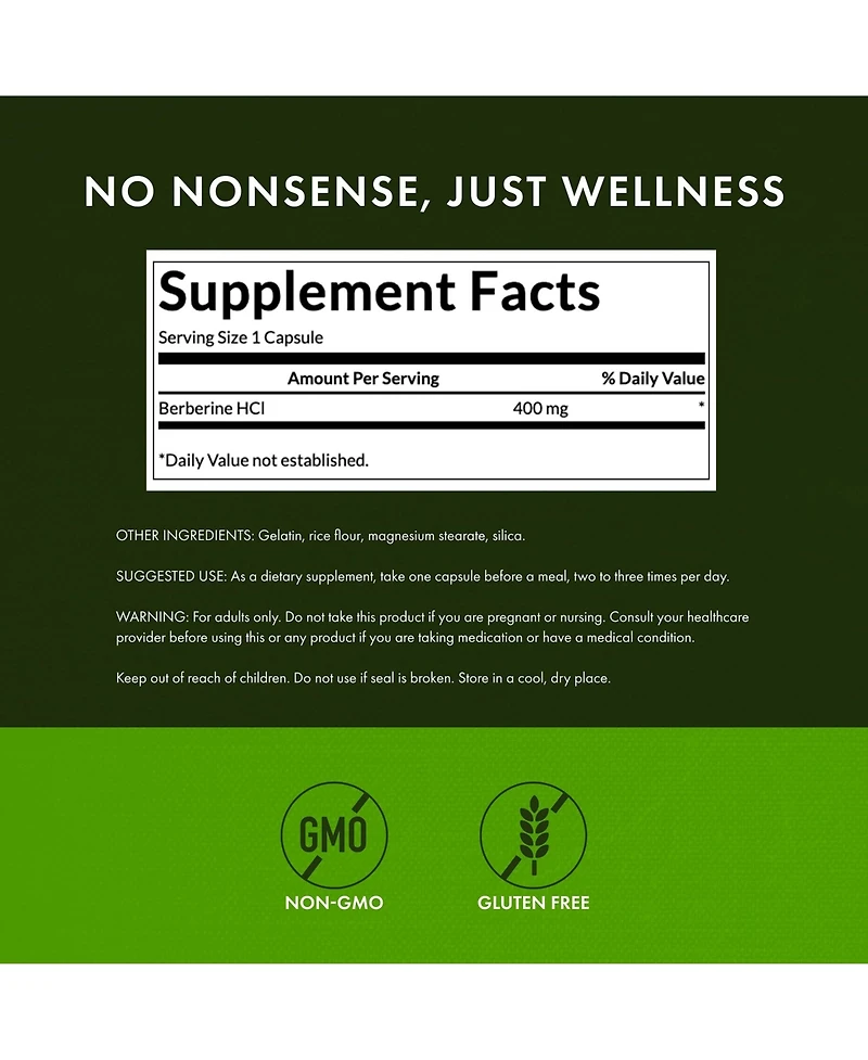 Swanson Berberine Standardized 97% Berberine HCl 400mg Each 60 Capsules