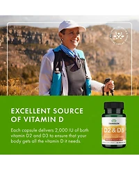 Swanson Vitamin D Complex With Vitamins D2 and D3, Bone, Dental and Immune Health, Sunshine Vitamin Complex, 50 mcg, 60 Veggie Capsules