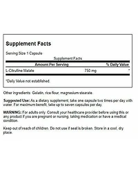 Swanson L-Citrulline Malate Amino Acid Supplement, Energy Production and Blood Circulation, Natural Formula for Overall Wellness, 750 mg, 60 Capsules