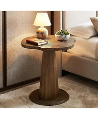 Tribesigns Solid Wood End Table, 20.87" Small Round Pedestal Side Table with Tree-Ring Patterns