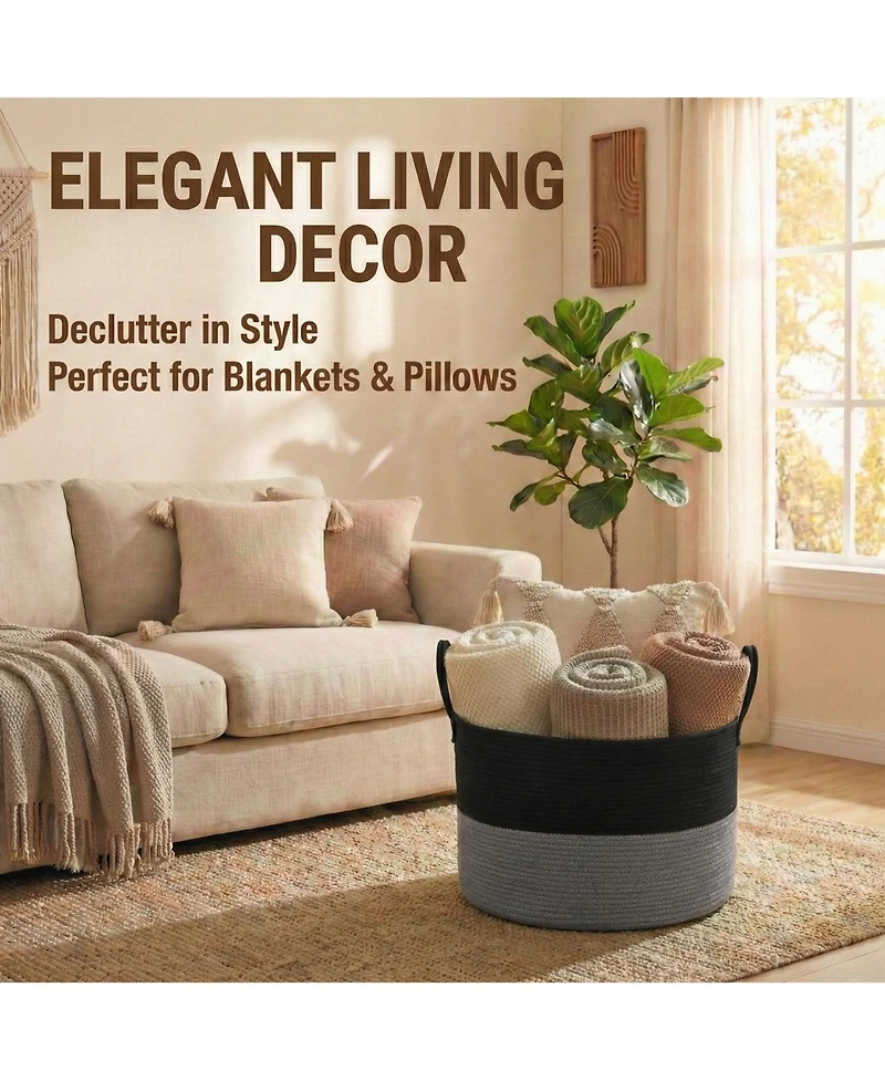 Gnuadz Cotton Rope Blanket Basket Laundry Hamper Storage Bin Gift
