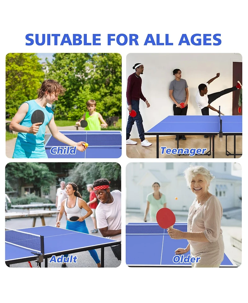 Rainsken 6FT Ping Pong Table, Foldable Mid-Size Table Tennis Table Set with Net, 2 Table Tennis Paddles and 3 Balls for Indoor and Outdoor Games