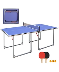 Rainsken 6FT Portable Mid-Size Ping Pong Table, Foldable Table Tennis Game Set with Net, 2 Rackets and 3 Balls Included for Indoor and Outdoor Games