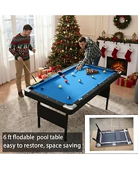 Rainsken 63.8" Foldable Pool Table, Indoor Billiards Table with Balls, Cue Sticks, Chalks, Brush and Triangular Rack for Family Game Room