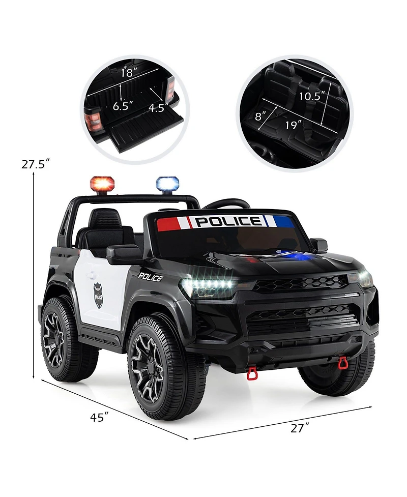 Slickblue Kids 24V Police Ride-On Car, 2-Seater 4WD with Megaphone and Led Lights