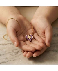 GiGiGirl 14K Gold Plated with White Mother Of Pearl or Purple Enamel & "Love" Inscription Heart Design Necklace