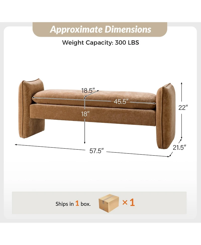 Hulala Home Ella Modern Chenille Fabric Upholstered Bench