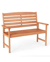 Sugift 2-Person Wooden Outdoor Bench with Slatted Backrest and Armrests