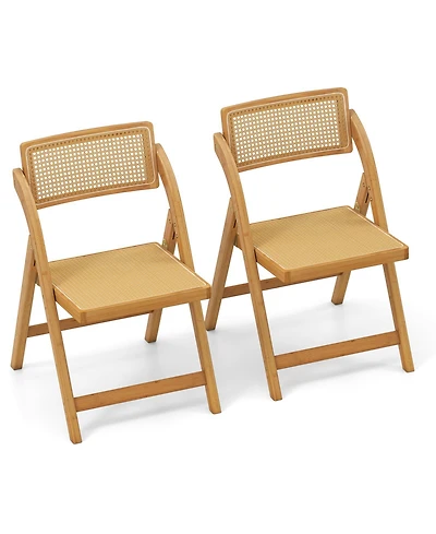 Gouun Rattan Cane Folding Dining Chairs Set of 2 with 360-Degree Rotatable Backrests