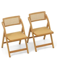 Gouun Rattan Cane Folding Dining Chairs Set of 2 with 360-Degree Rotatable Backrests