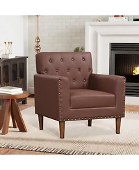 Gouun Mid-Century Button Tufted Accent Chair with Faux Leather Upholstery and Rivets