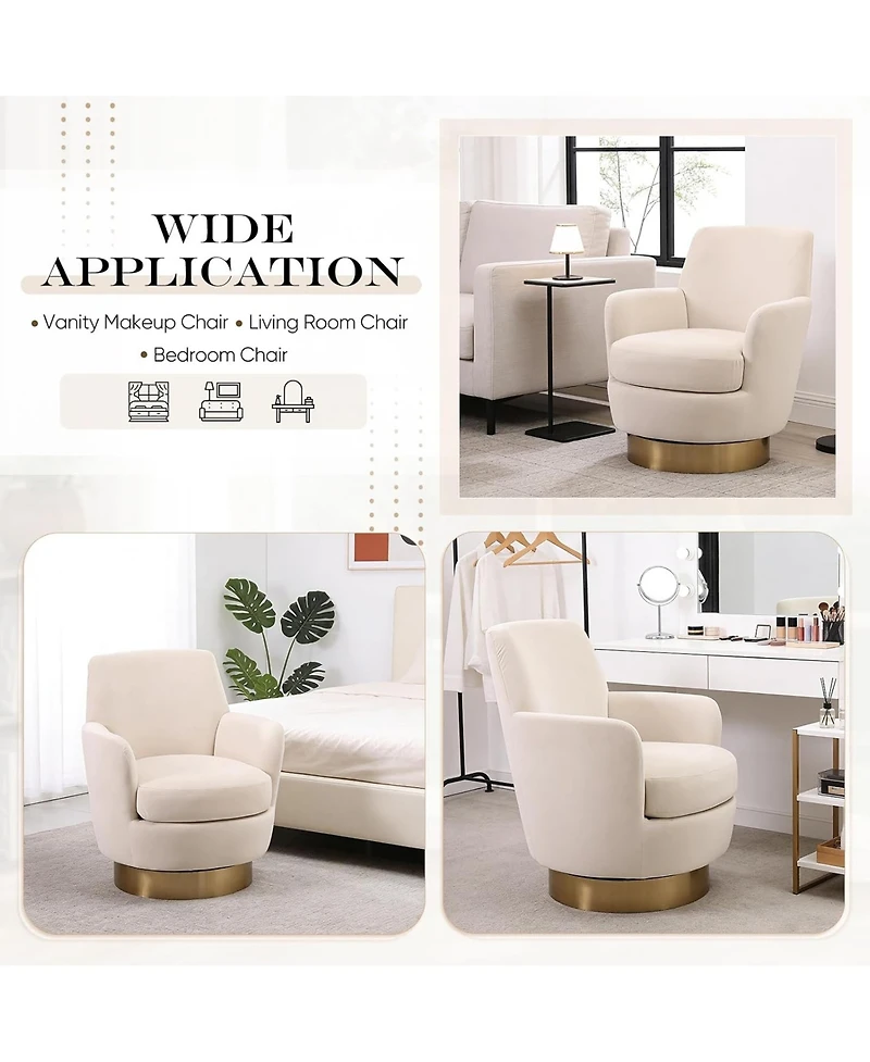 Rainsken 360degree(s) Swivel Barrel Chair, Velvet Upholstered Round Accent Chair with Stainless Steel Base for Living Room, Read Room - (1Piece).