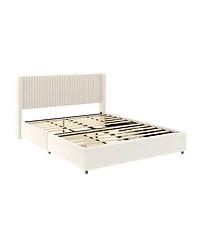 Lucky One Anna Patented 2-Drawer Storage Bed Velvet Upholstered Wingback Platform Bed
