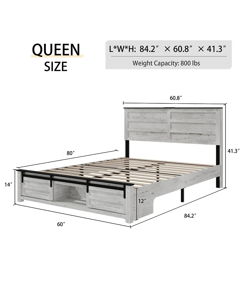 Lucky One Bed Frame with Upholstered Headboard and Wood Platform