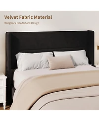 gaomon Bed Frame with Wingback Headboard, Velvet Upholstered Platform Bed Frame, Strong Wooden Slats, No Box Spring Needed