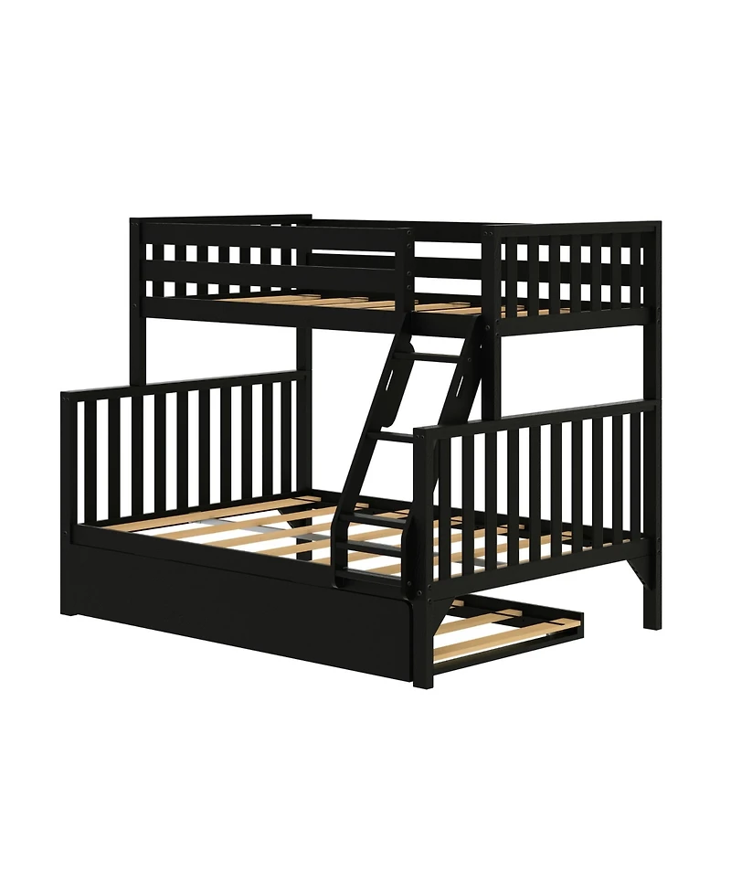 Max and Lily Bunk Bed Twin over Full with Trundle, Solid Wood Scandinavian Style Beds for Kids