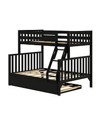 Max and Lily Bunk Bed Twin over Full with Trundle, Solid Wood Scandinavian Style Beds for Kids