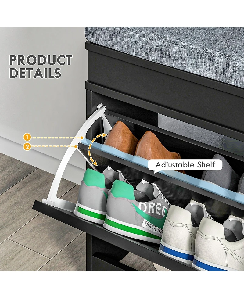 Homcom Shoe Rack Bench for Entryway with Cushion, 2 Drawers
