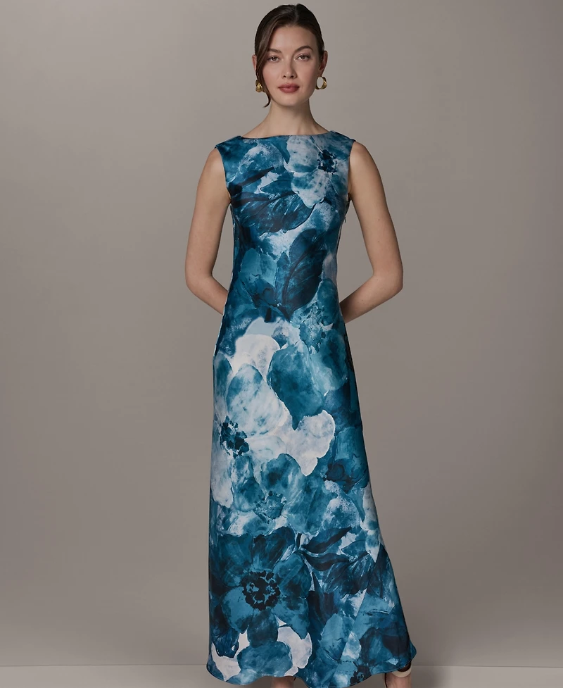 Donna Karan New York Women's Boat Neck Maxi Sleeveless Printed Dress