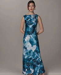 Donna Karan New York Women's Boat Neck Maxi Sleeveless Printed Dress
