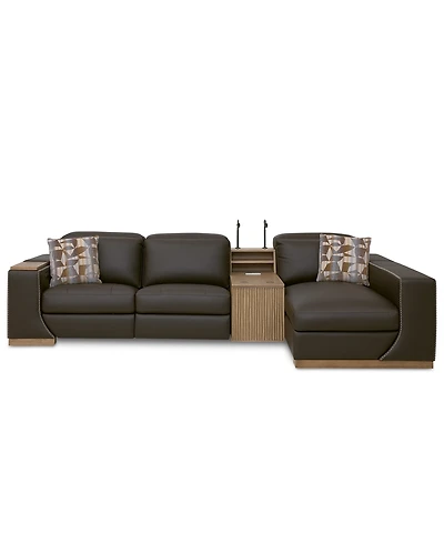 Holtman 4-Piece Leather 2 Power Sofa Chaise Sectional with Console