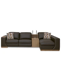 Holtman 4-Piece Leather 2 Power Sofa Chaise Sectional with Console