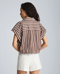 Kenneth Cole Women's Cotton Striped Collared Neck Top