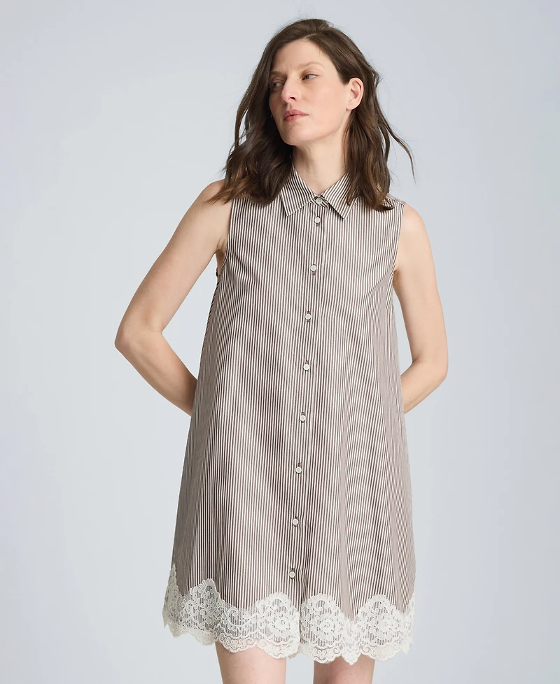 Kenneth Cole Women's Striped Collared Neck Swing Shirt Dress