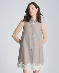 Kenneth Cole Women's Striped Collared Neck Swing Shirt Dress