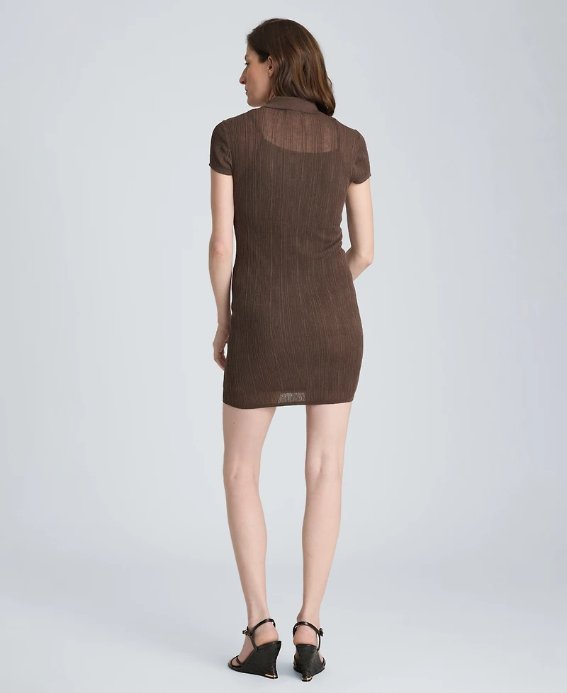 Kenneth Cole Women's Variegated Ribbed Collared Neck Polo Sweater Dress