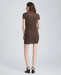 Kenneth Cole Women's Variegated Ribbed Collared Neck Polo Sweater Dress