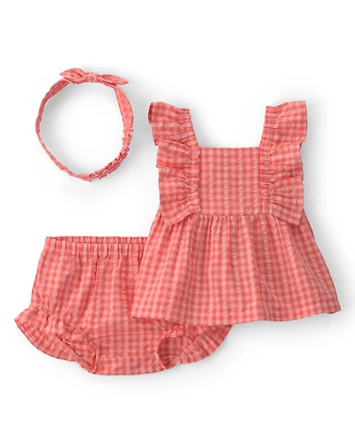Carter's Baby Girls' Gingham Top, Diaper Cover and Headband, 3-Piece Set