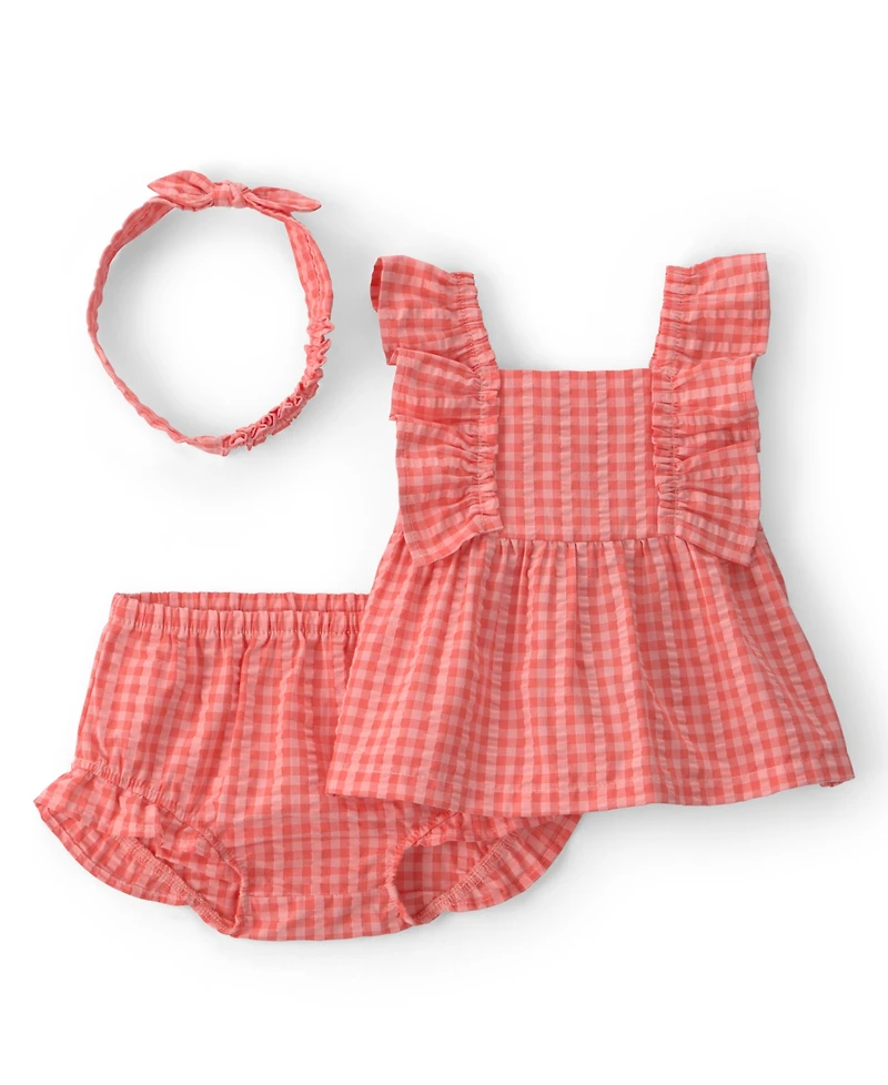 Carter's Baby Girls' Gingham Top, Diaper Cover and Headband, 3-Piece Set