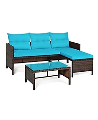 Clihome 3 Pieces Outdoor Patio Corner Rattan Sofa Set with Table