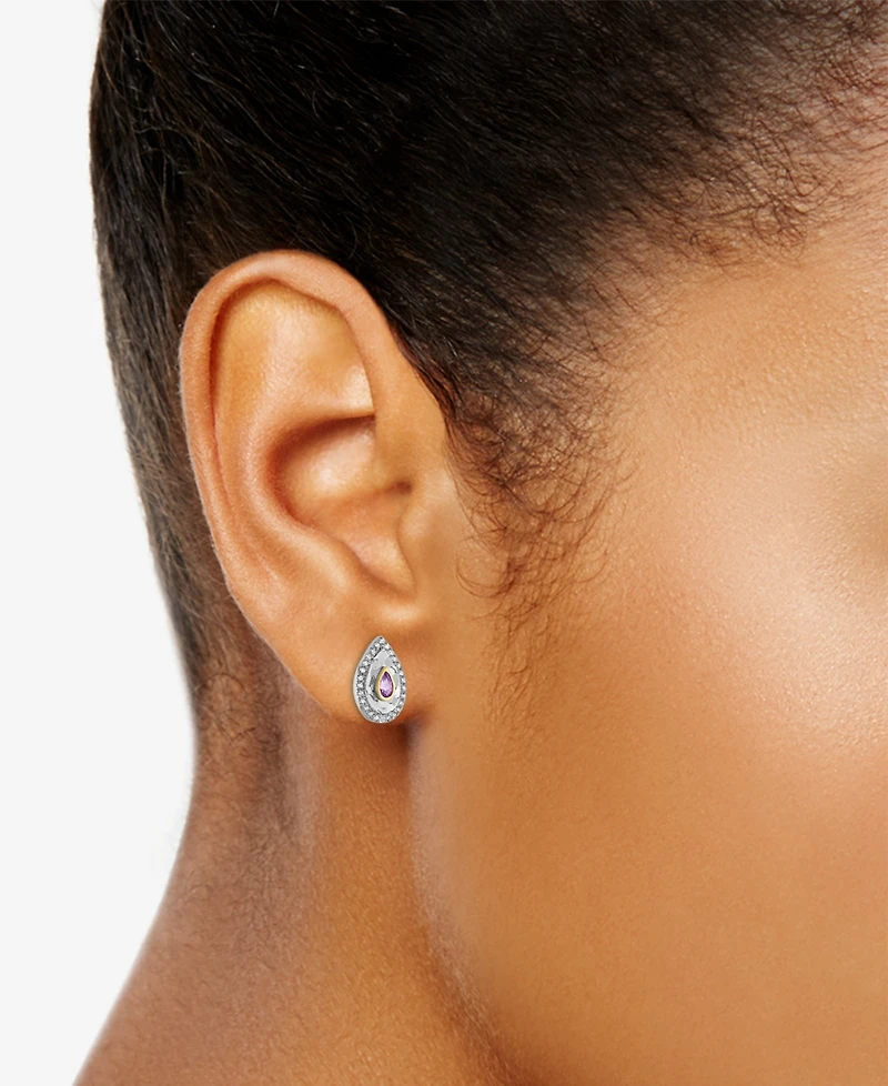 Macy's Swiss Blue Topaz (1/10 ct. t.w.) & White (1/8 Glitter Texture Earrings 14k Two-Tone Gold (Also Available Amethyst)