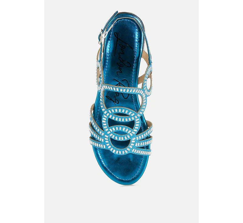 London Rag Womens Jisters Cut Out Detail Rhinestone Flat Sandals