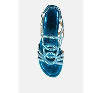 London Rag Womens Jisters Cut Out Detail Rhinestone Flat Sandals