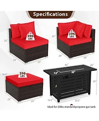 Gouun 5-Piece Rattan Sofa Set with 60,000 Btu 2-in-1 Firepit Table and Ottoman