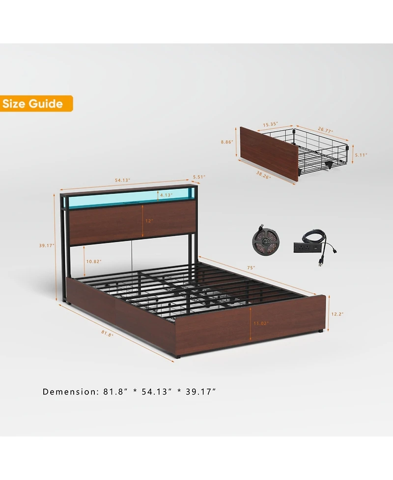 Lucky One Full Storage Headboard Charging Station Noise Free Platform Bed Frame