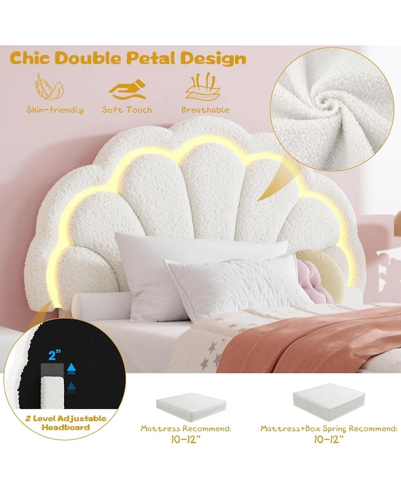 gaomon Upholstered Led Bed Frame with Storage Drawer and Adjustable Chic Headboard, Berber Fleece Princess Platform for Kids