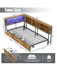 Lucky One Twin Corner Daybed with Storage Drawers, Bookcase Headboard