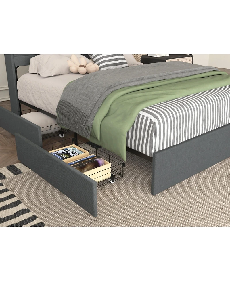 Lucky One Queen Bed Frame with 4 Storage Drawers