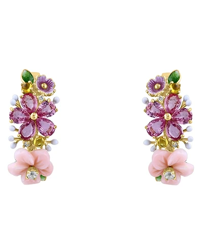 Lali Jewels Pink Mother of Pearl (2-1/7 ct. t.w.), Multi Gemstone (1.97 ct. t.w.) and Diamond (1/50 ct. t.w.) Stud Earrings in 14k Yellow Gold