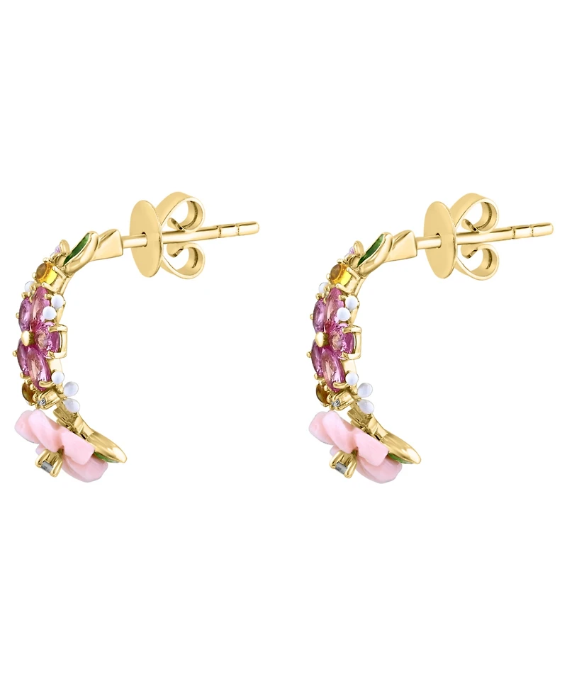 Lali Jewels Pink Mother of Pearl (2-1/7 ct. t.w.), Multi Gemstone (1.97 ct. t.w.) and Diamond (1/50 ct. t.w.) Stud Earrings in 14k Yellow Gold