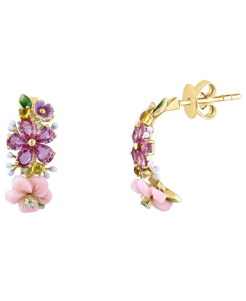 Lali Jewels Pink Mother of Pearl (2-1/7 ct. t.w.), Multi Gemstone (1.97 ct. t.w.) and Diamond (1/50 ct. t.w.) Stud Earrings in 14k Yellow Gold