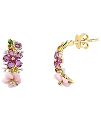 Lali Jewels Pink Mother of Pearl (2-1/7 ct. t.w.), Multi Gemstone (1.97 ct. t.w.) and Diamond (1/50 ct. t.w.) Stud Earrings in 14k Yellow Gold