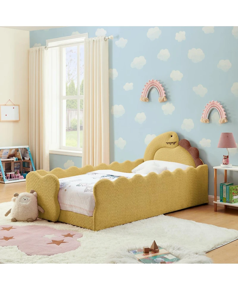 Streamdale Furniture Dino Toddler Bed w/Guardrail, Solid Wood, Boucle