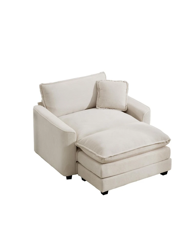 Streamdale Furniture Corduroy Chair with Ottoman and Pillow