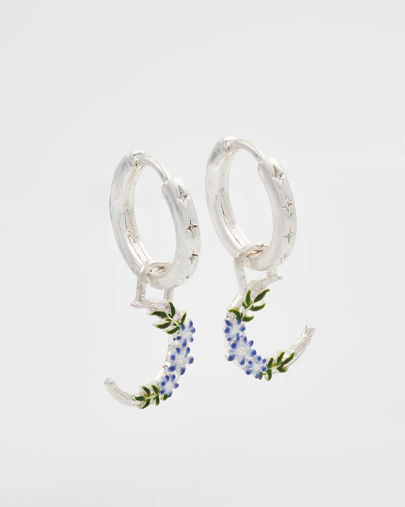 Fable England Nightshade Moon Silver Huggie Earrings